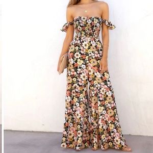 VICI ONYX GARDEN FLORAL POCKETED JUMPSUIT